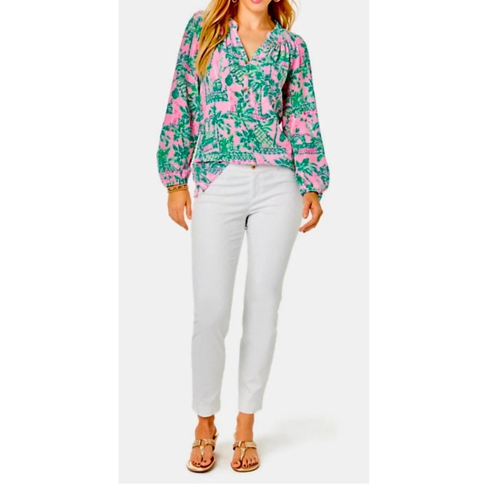 Lilly Pulitzer Kelly Skinny Ankle Pants Resort White Textured Jacquard #576